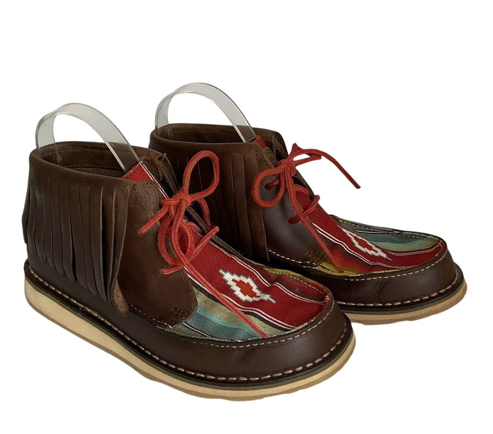 Ariat Fringe Leather Moccasin Boots Women’s 6 Western Boho Multicolor Suede